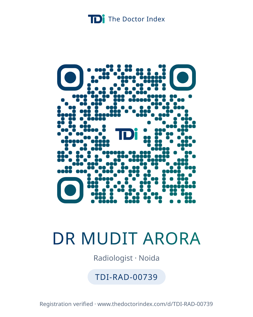 QR card for Dr Mudit Arora, TDI-RAD-00739