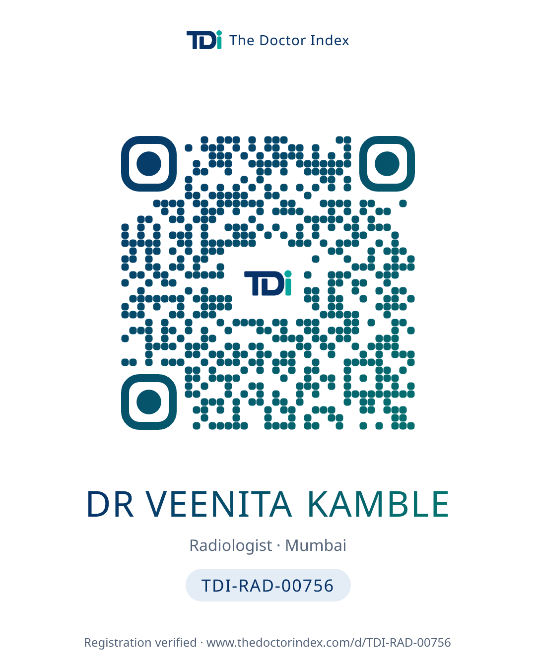 QR card for Dr Veenita Kamble, TDI-RAD-00756