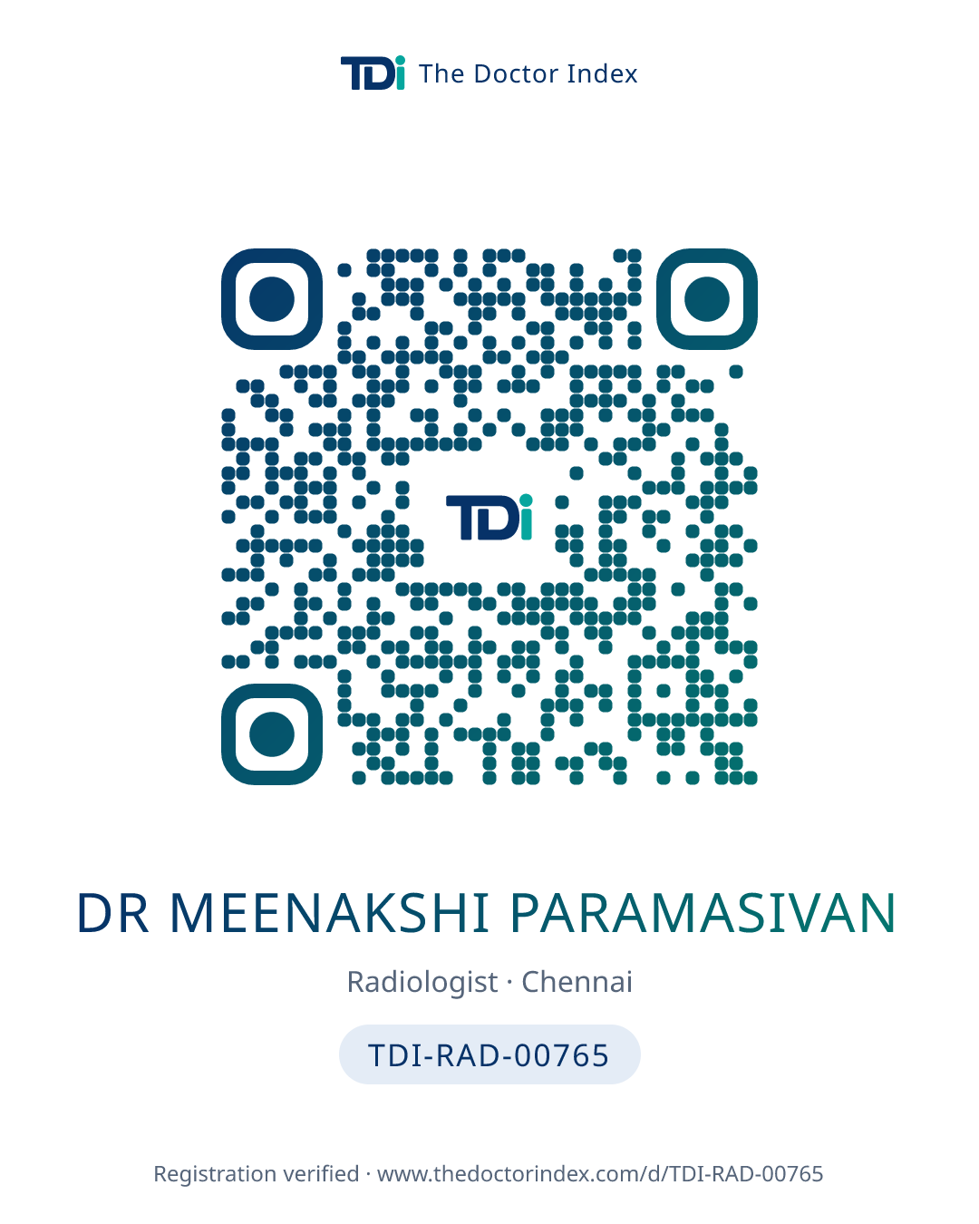 QR card for Dr Meenakshi Paramasivan, TDI-RAD-00765