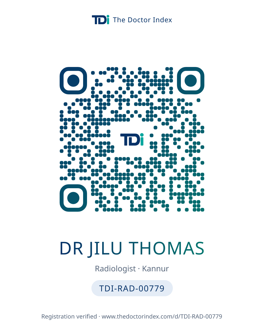 QR card for Dr Jilu Thomas, TDI-RAD-00779