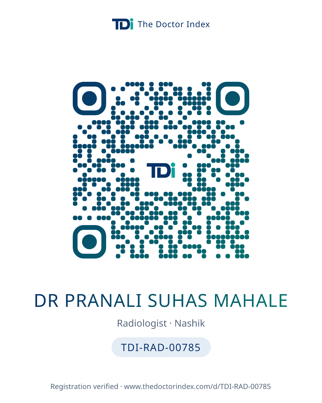 QR card for Dr Pranali Suhas Mahale, TDI-RAD-00785