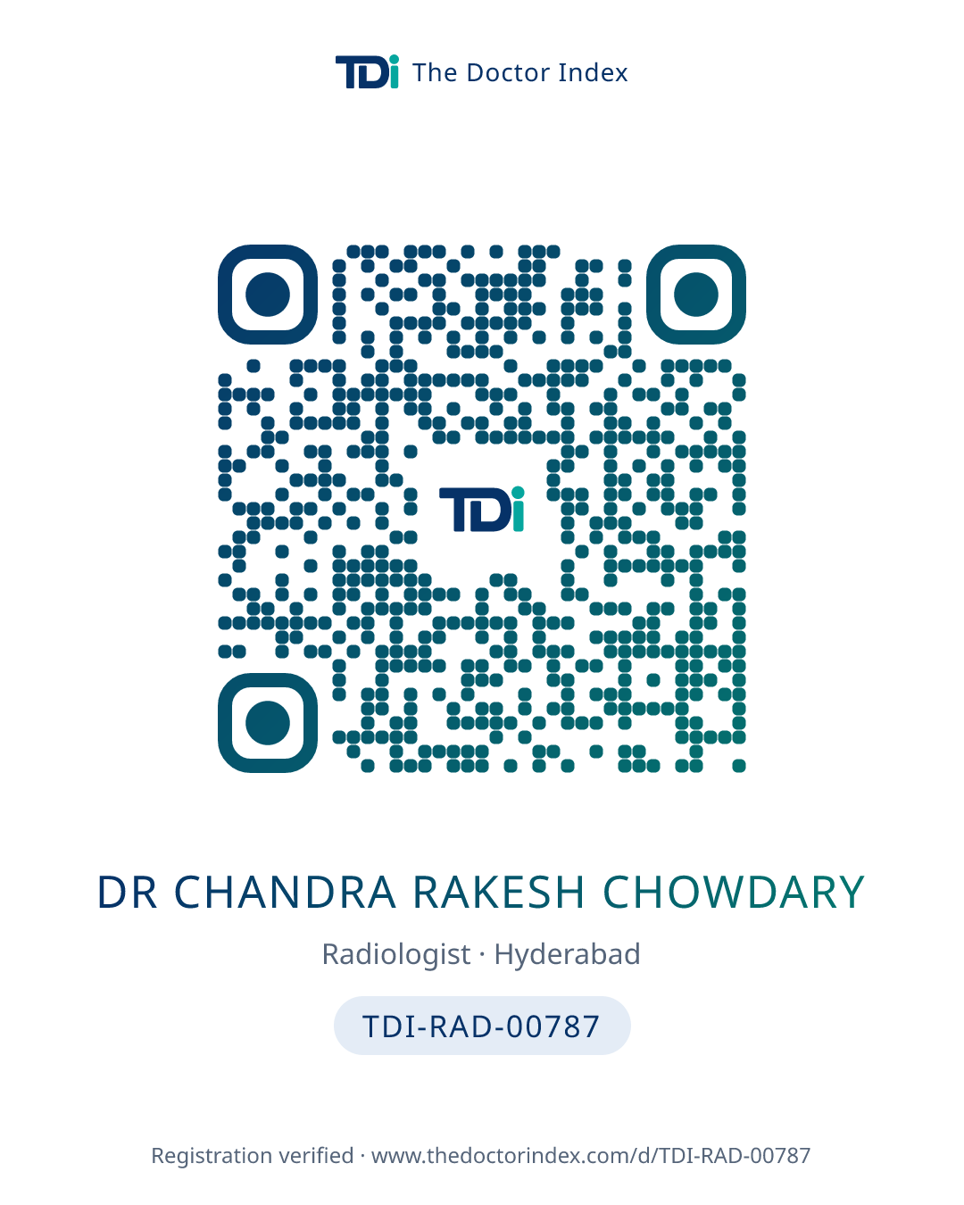 QR card for Dr Chandra Rakesh Chowdary, TDI-RAD-00787