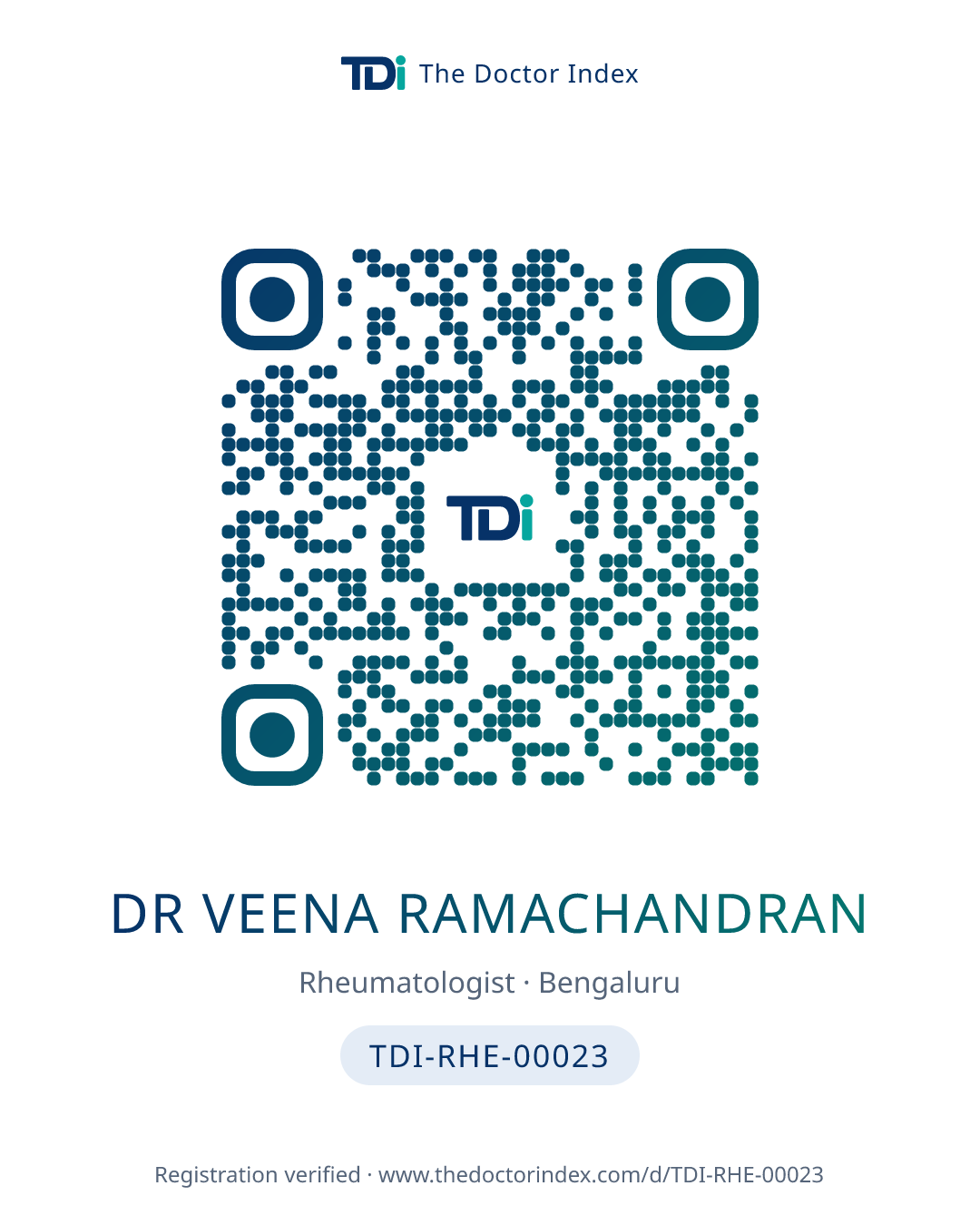 QR card for Dr Veena Ramachandran, TDI-RHE-00023