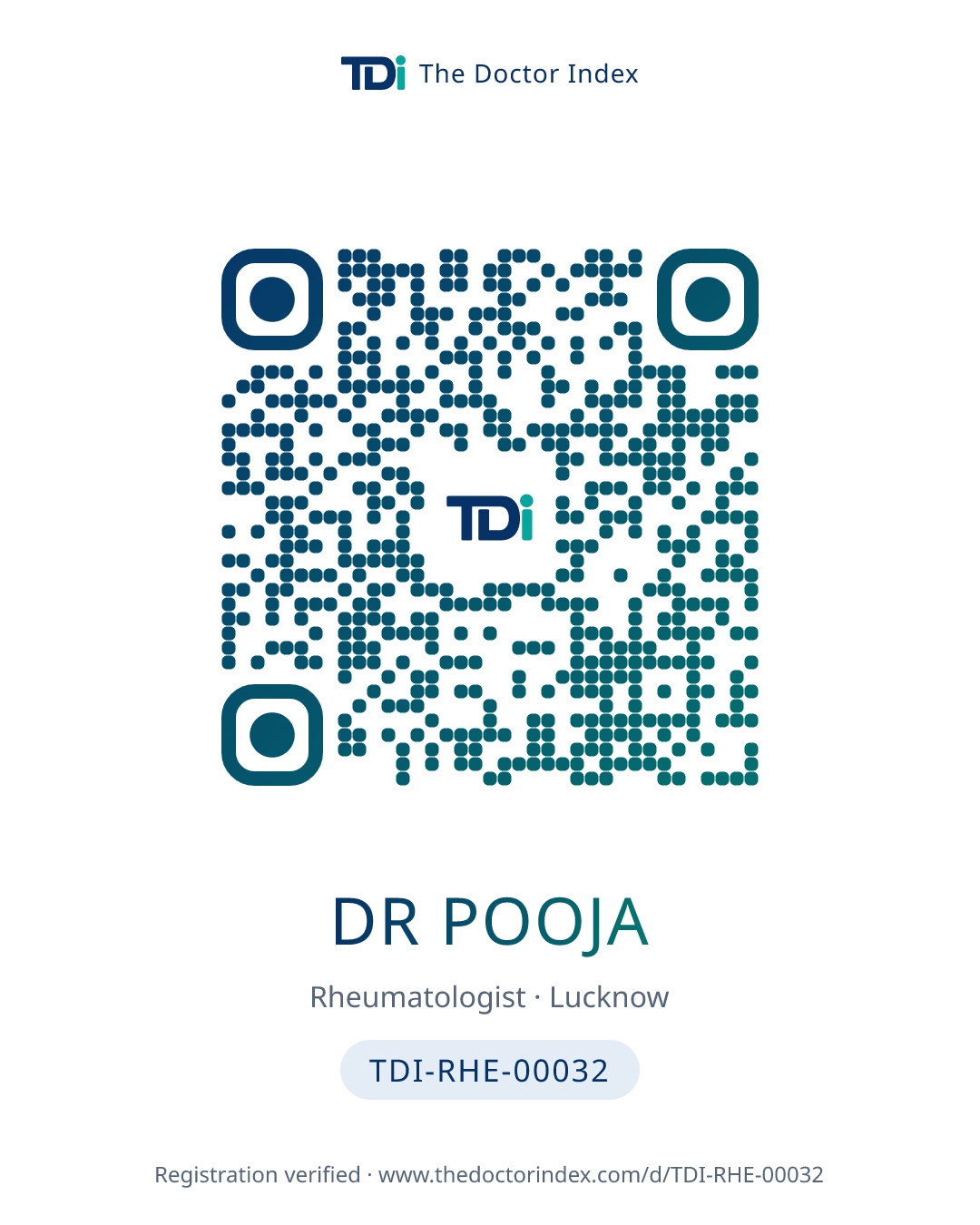 QR card for Dr pooja, TDI-RHE-00032