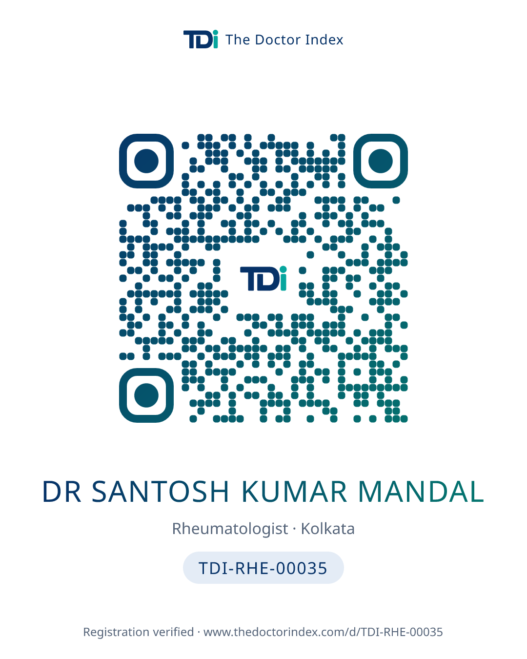 QR card for Dr Santosh Kumar Mandal, TDI-RHE-00035