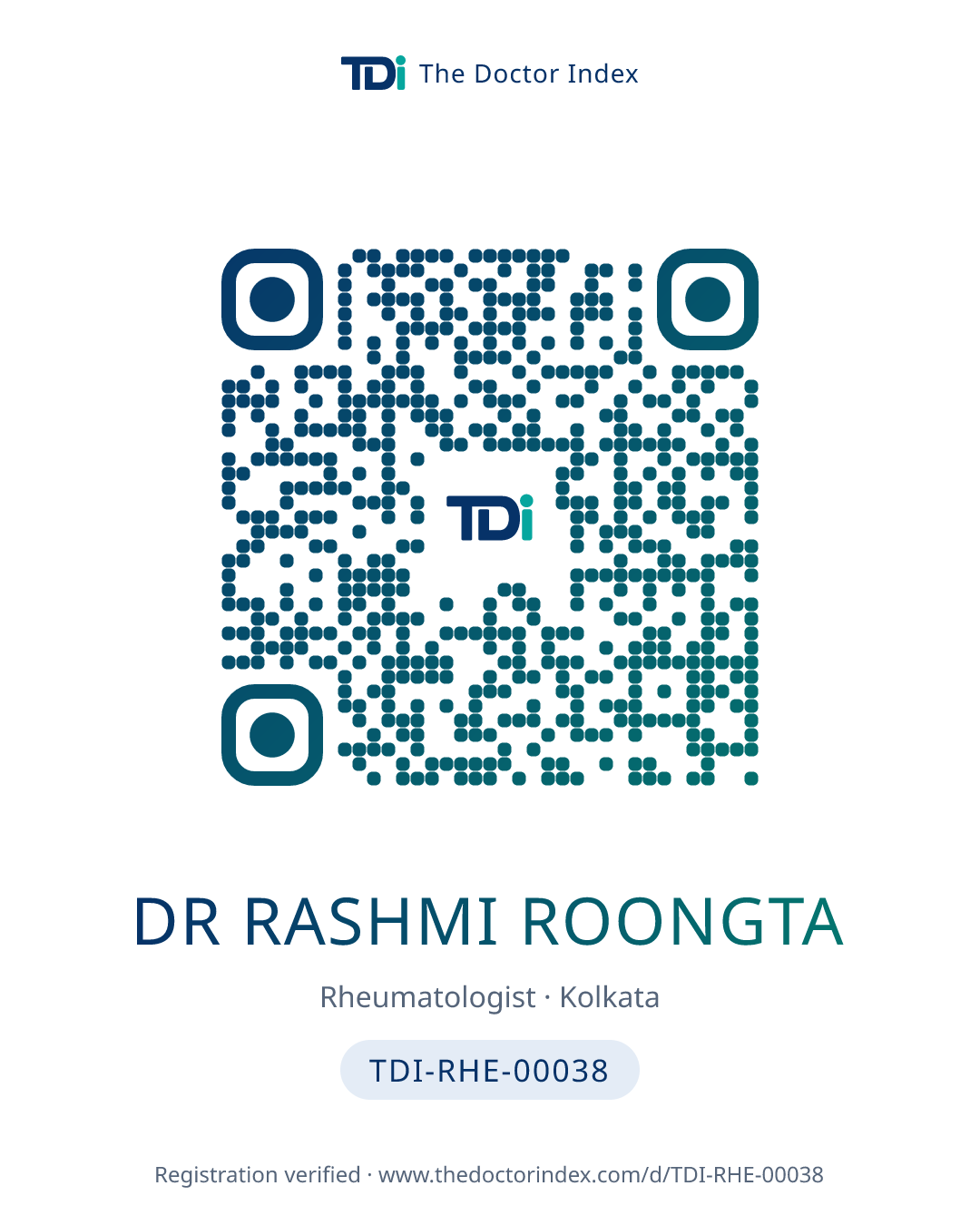QR card for Dr Rashmi Roongta, TDI-RHE-00038