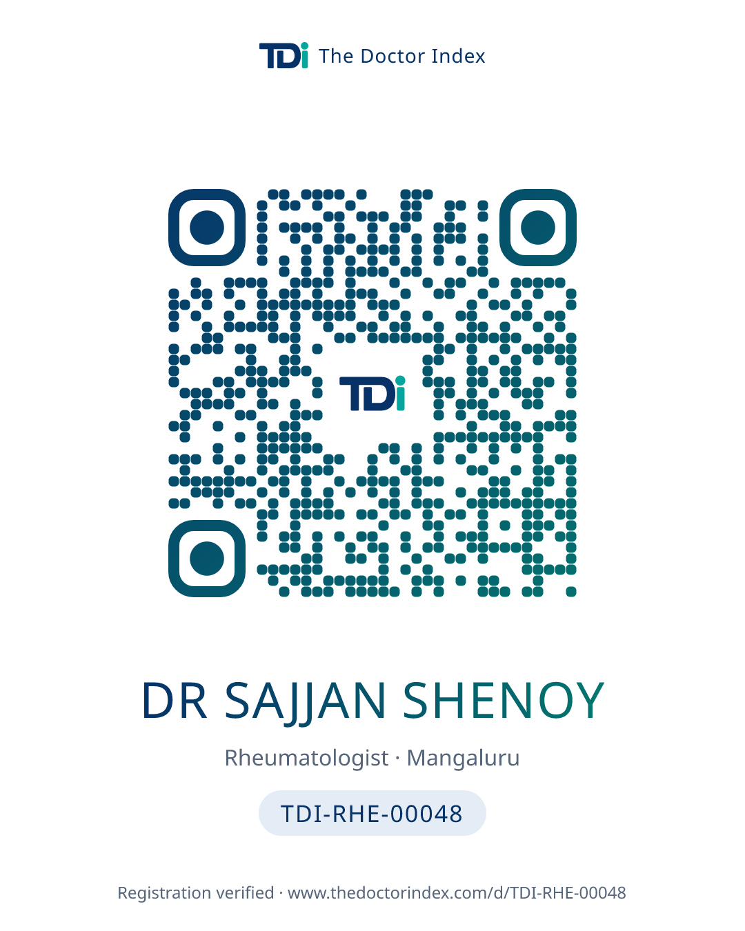 QR card for Dr Sajjan Shenoy, TDI-RHE-00048