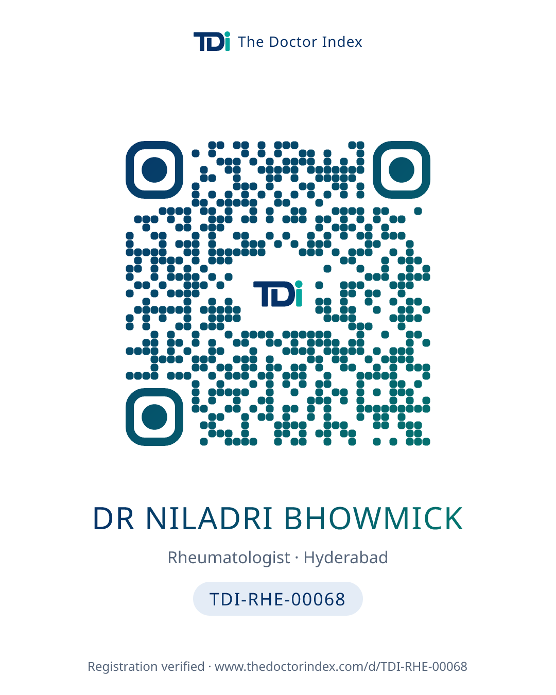 QR card for Dr Niladri Bhowmick, TDI-RHE-00068