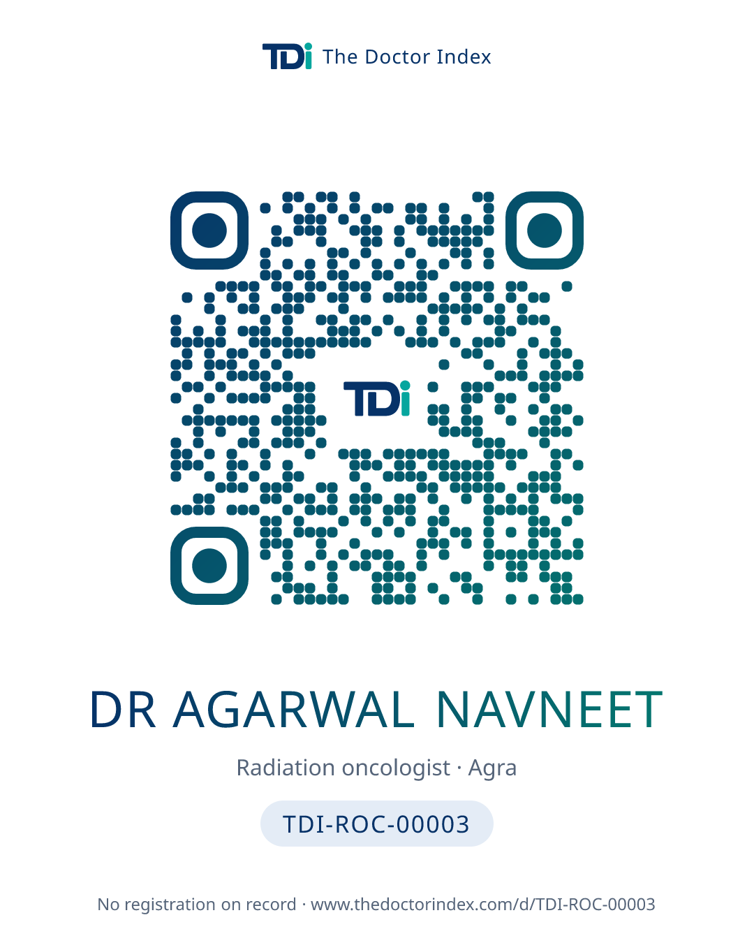 QR card for Dr Agarwal Navneet, TDI-ROC-00003