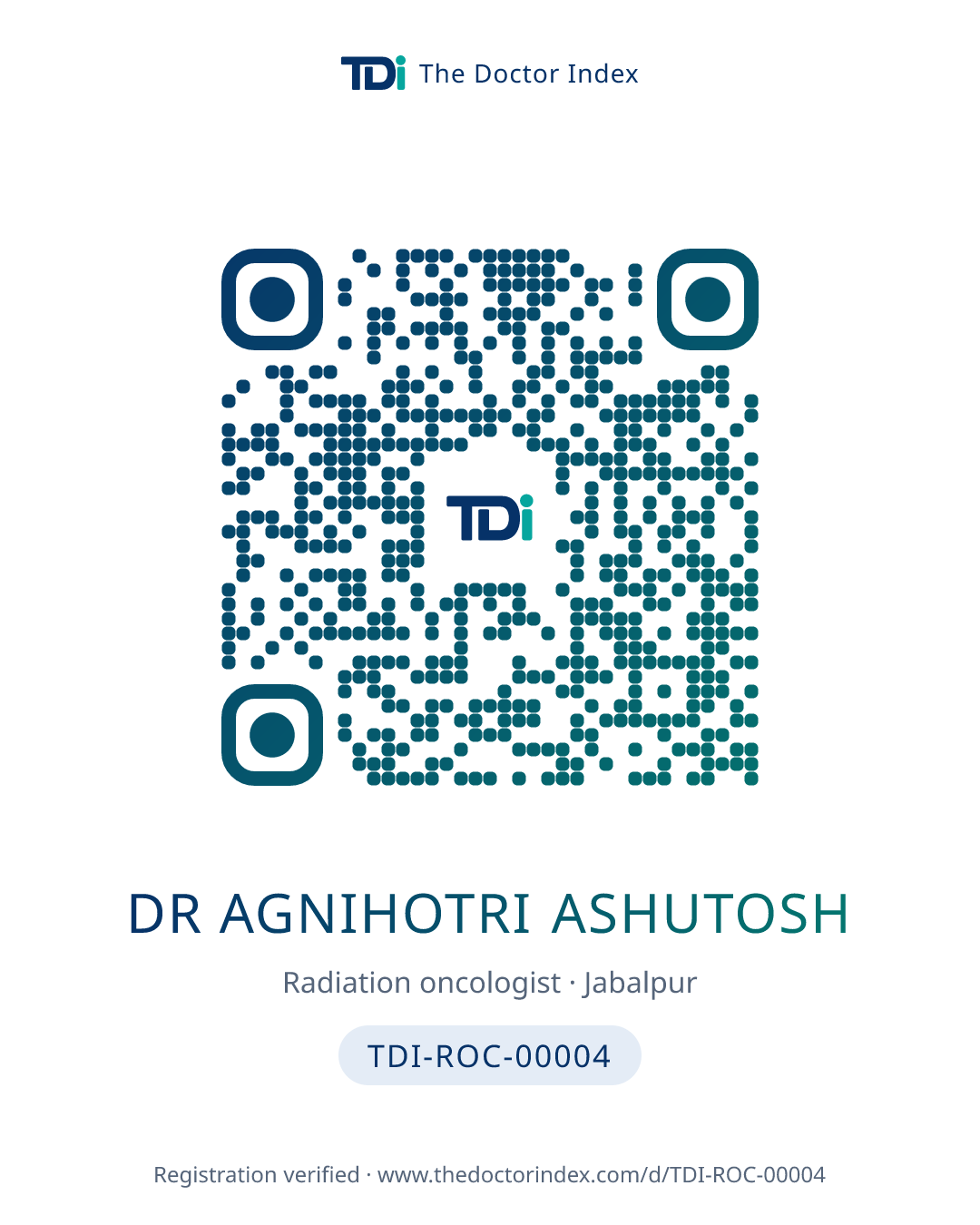 QR card for Dr Agnihotri Ashutosh, TDI-ROC-00004