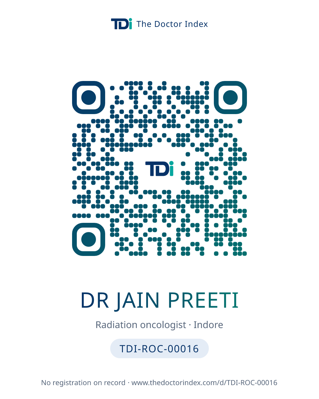 QR card for Dr Jain Preeti, TDI-ROC-00016