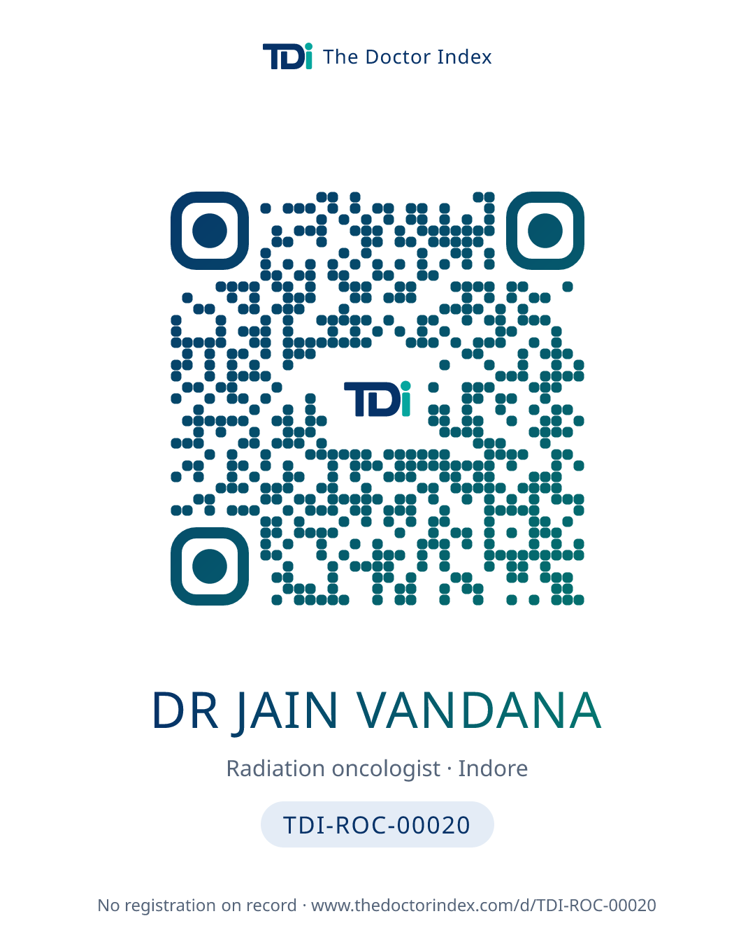 QR card for Dr Jain Vandana, TDI-ROC-00020
