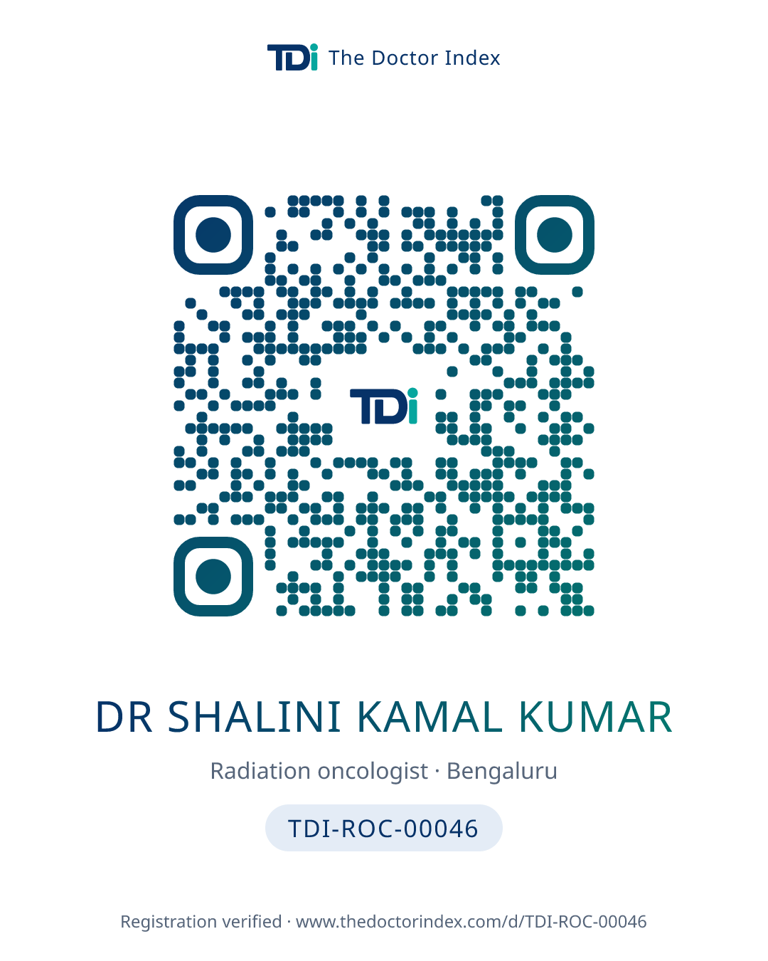 QR card for Dr Shalini Kamal Kumar, TDI-ROC-00046