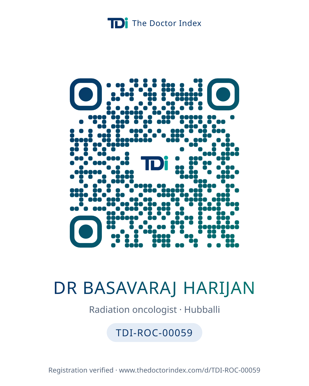 QR card for Dr Basavaraj Harijan, TDI-ROC-00059