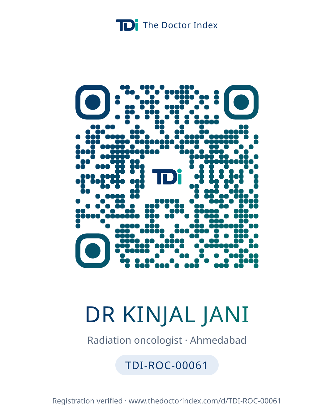 QR card for Dr Kinjal Jani, TDI-ROC-00061
