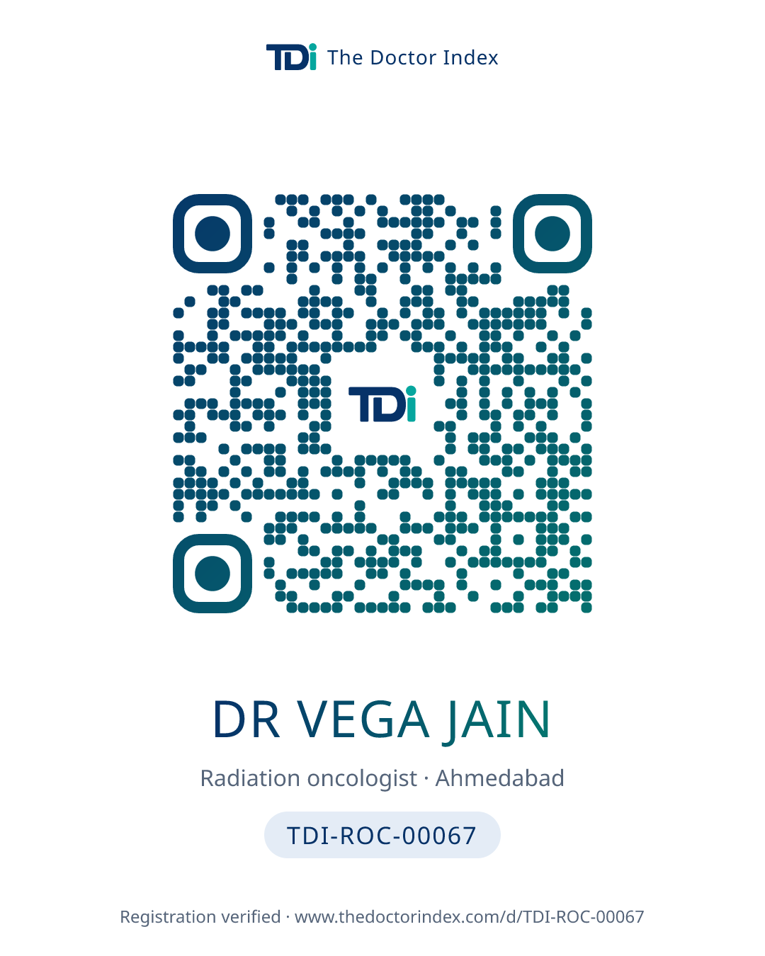 QR card for Dr Vega Jain, TDI-ROC-00067