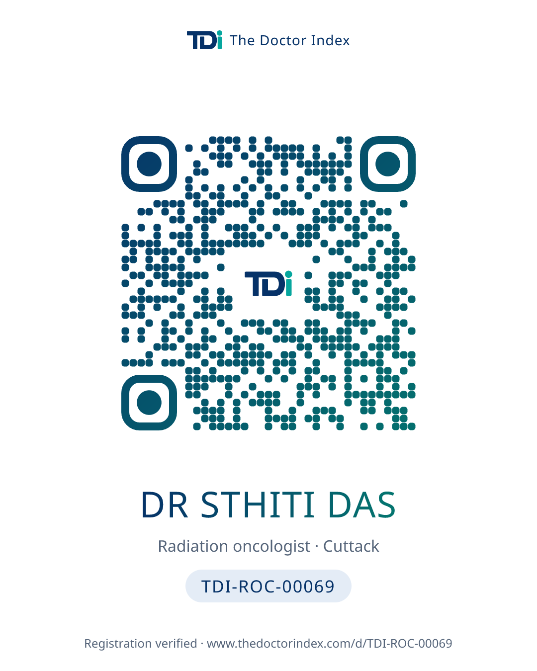 QR card for Dr Sthiti Das, TDI-ROC-00069