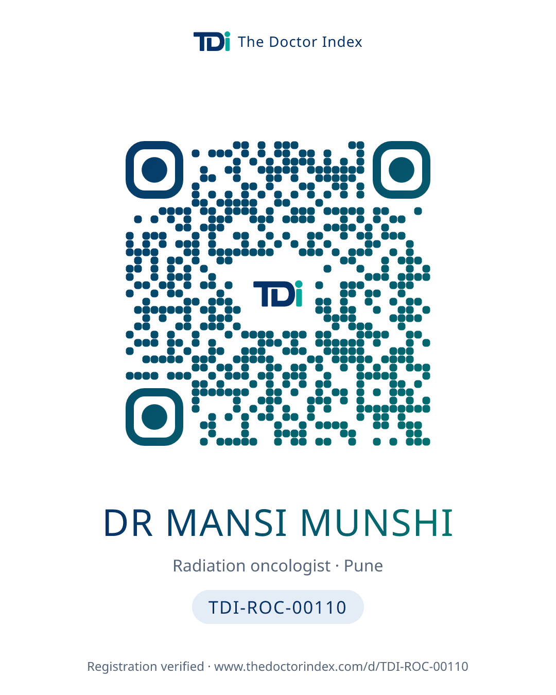 QR card for Dr Mansi Munshi, TDI-ROC-00110
