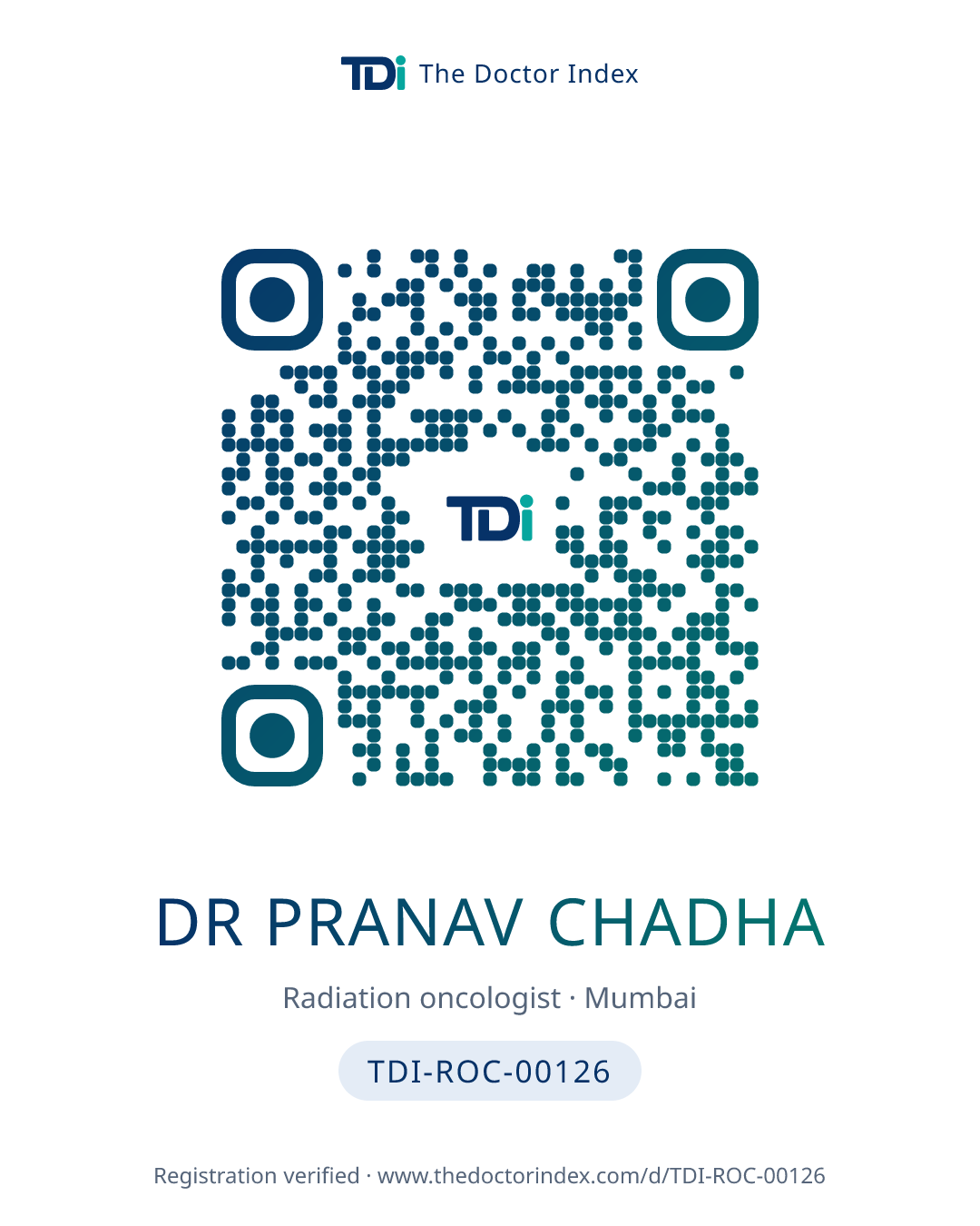 QR card for Dr Pranav Chadha, TDI-ROC-00126