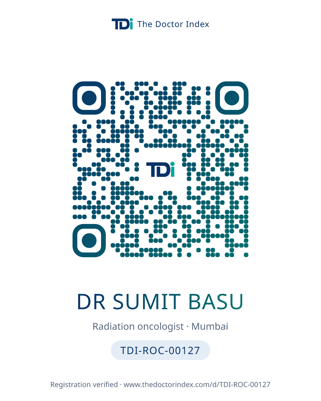 QR card for Dr Sumit Basu, TDI-ROC-00127