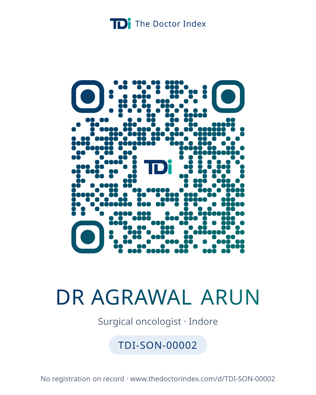 QR card for Dr Agrawal Arun, TDI-SON-00002