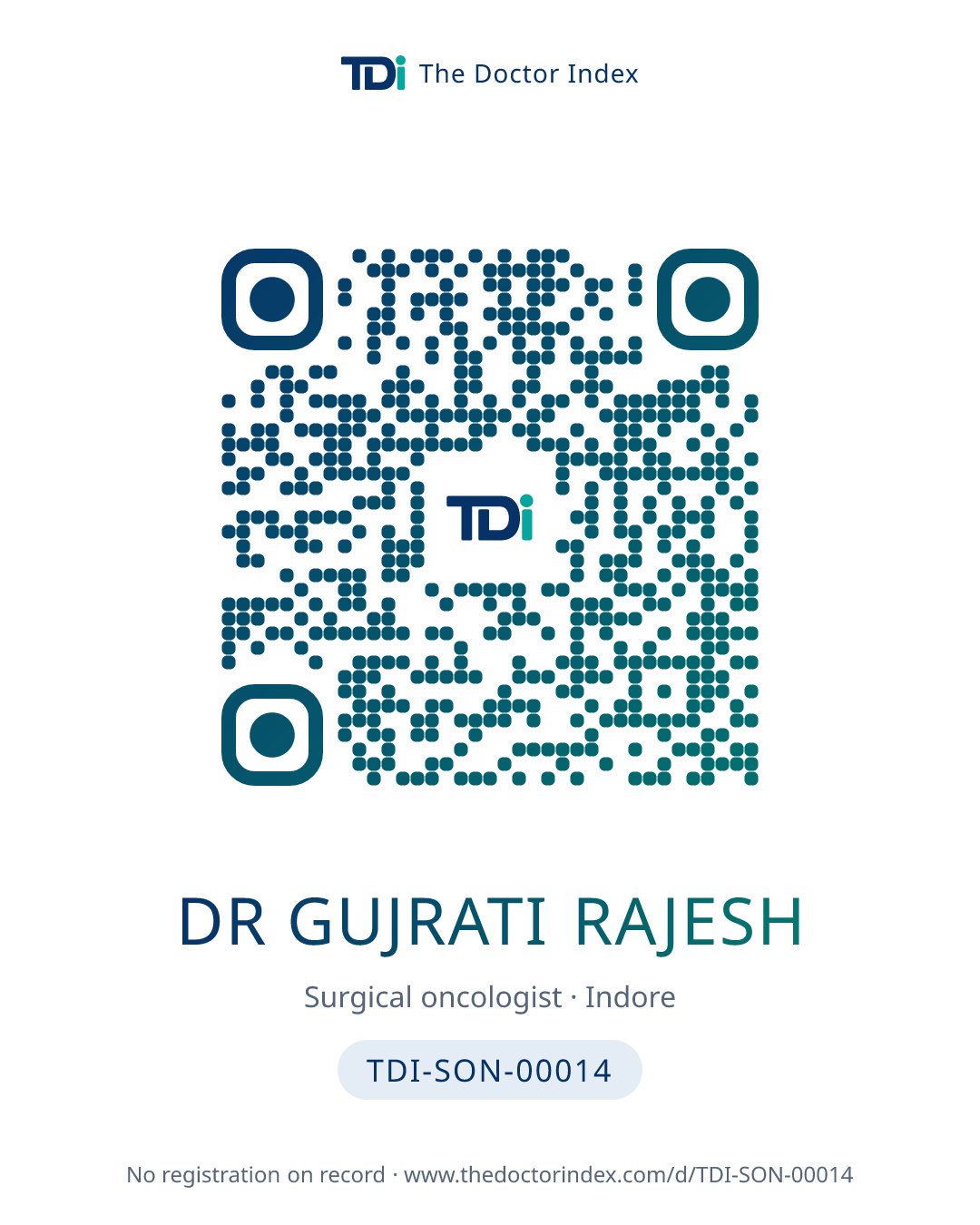 QR card for Dr Gujrati Rajesh, TDI-SON-00014