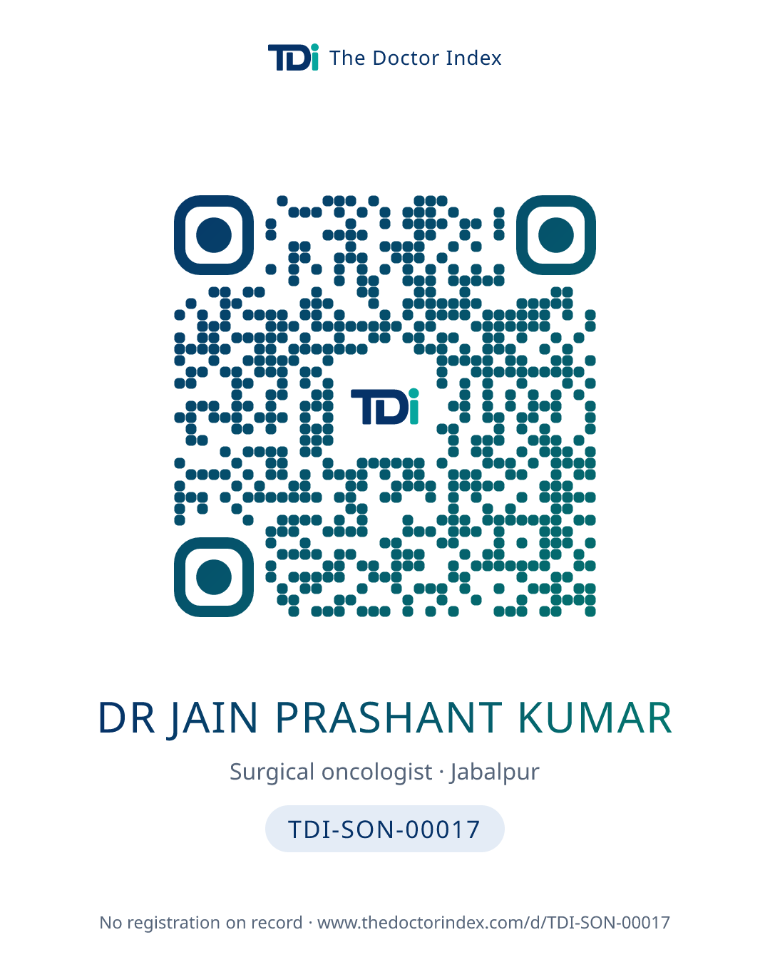 QR card for Dr Jain Prashant Kumar, TDI-SON-00017