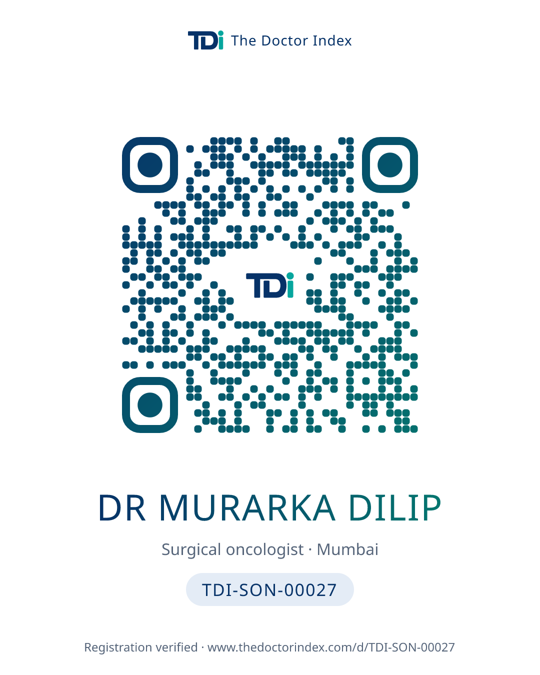 QR card for Dr Murarka Dilip, TDI-SON-00027