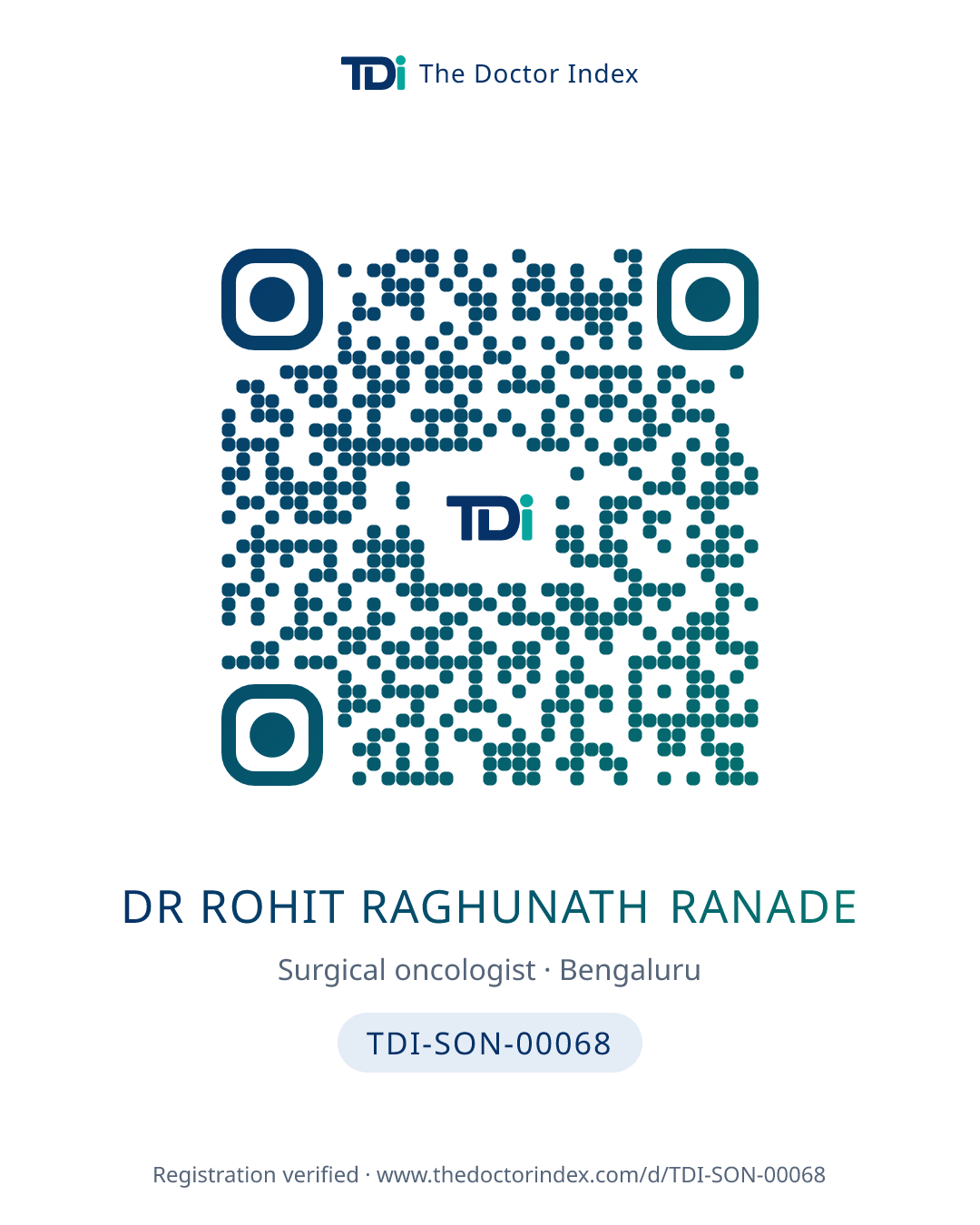 QR card for Dr Rohit Raghunath Ranade, TDI-SON-00068
