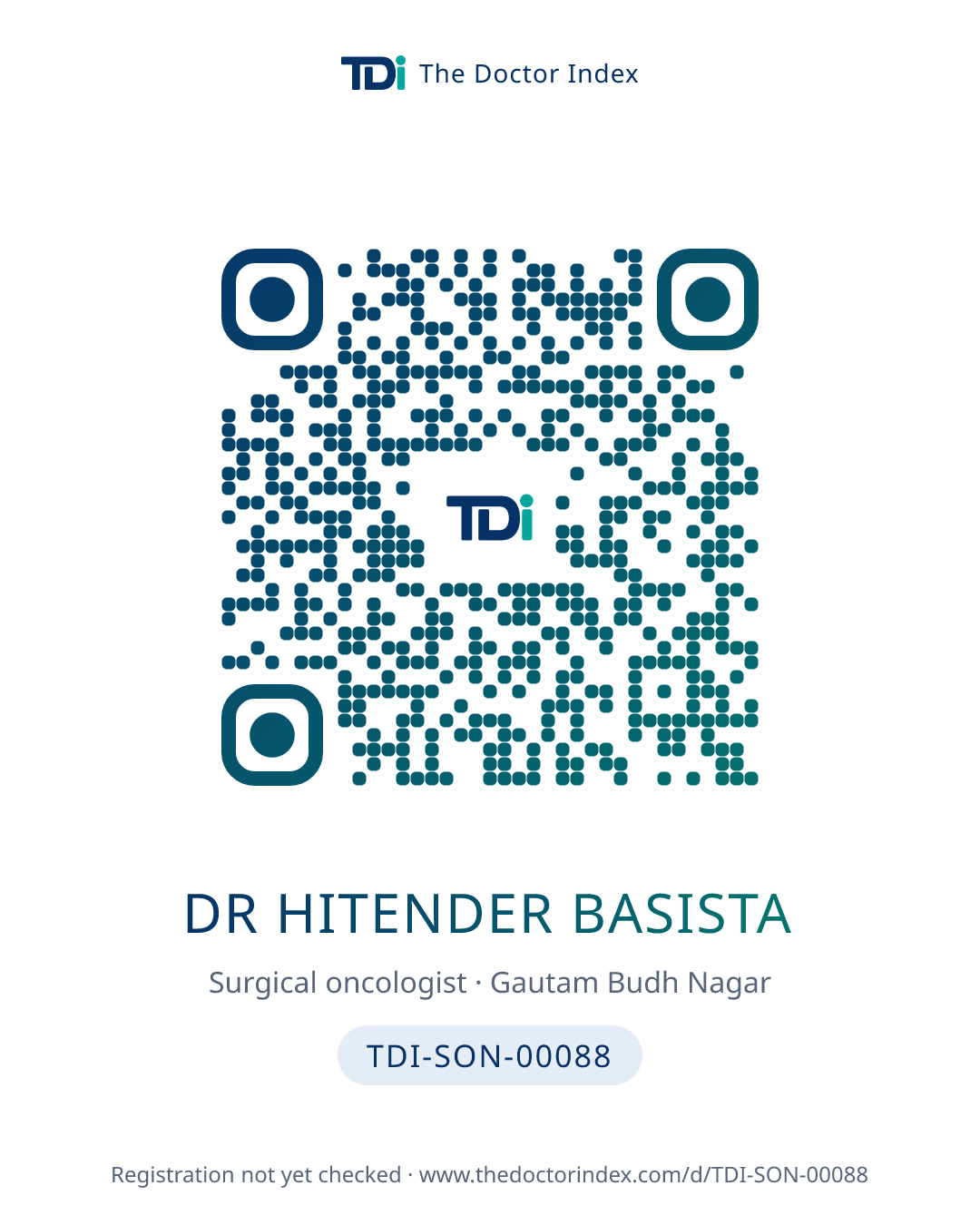 QR card for Dr Hitender Basista, TDI-SON-00088