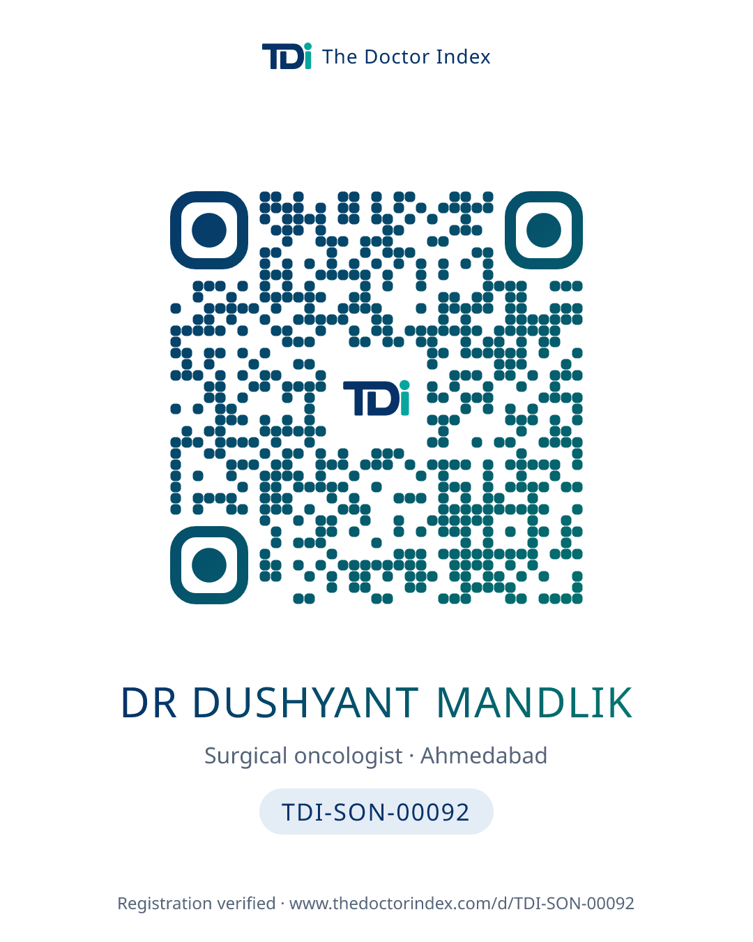 QR card for Dr Dushyant Mandlik, TDI-SON-00092