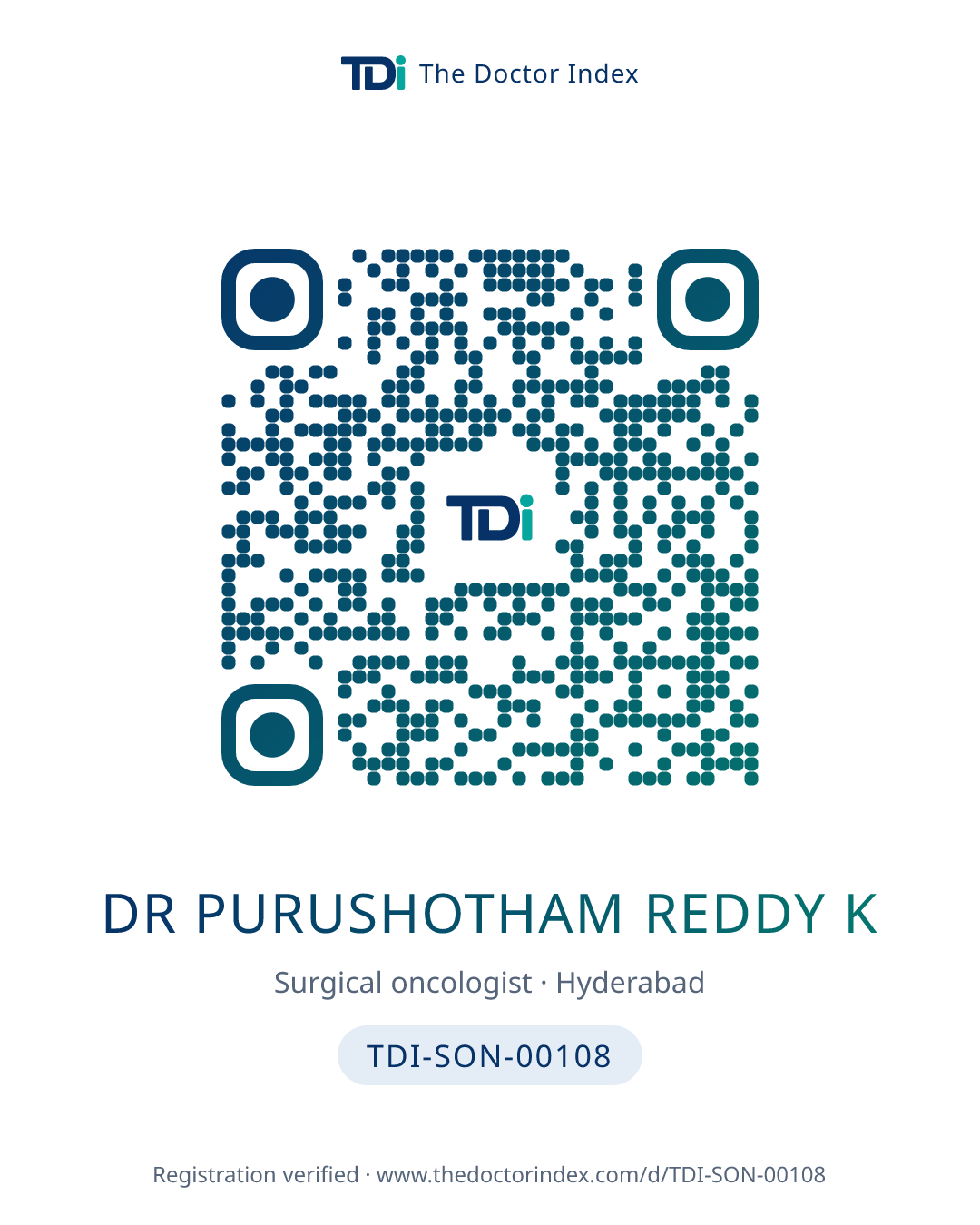 QR card for Dr Purushotham Reddy K, TDI-SON-00108