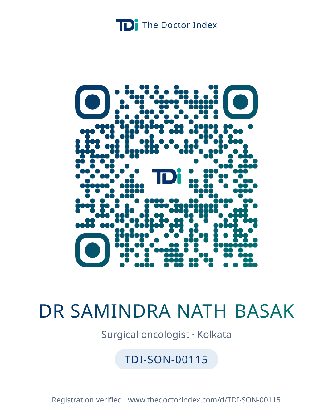 QR card for Dr Samindra Nath Basak, TDI-SON-00115