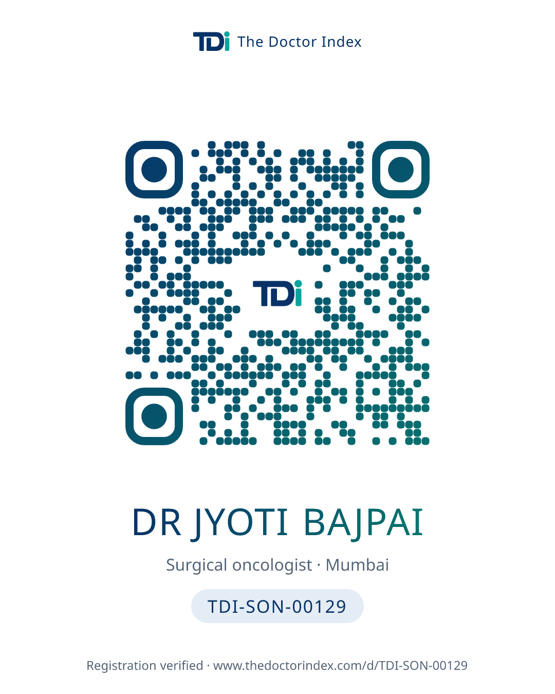 QR card for Dr Jyoti Bajpai, TDI-SON-00129