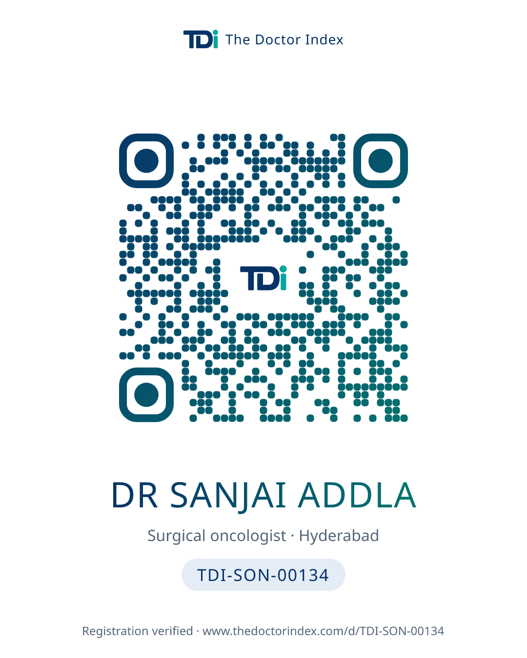 QR card for Dr Sanjai Addla, TDI-SON-00134