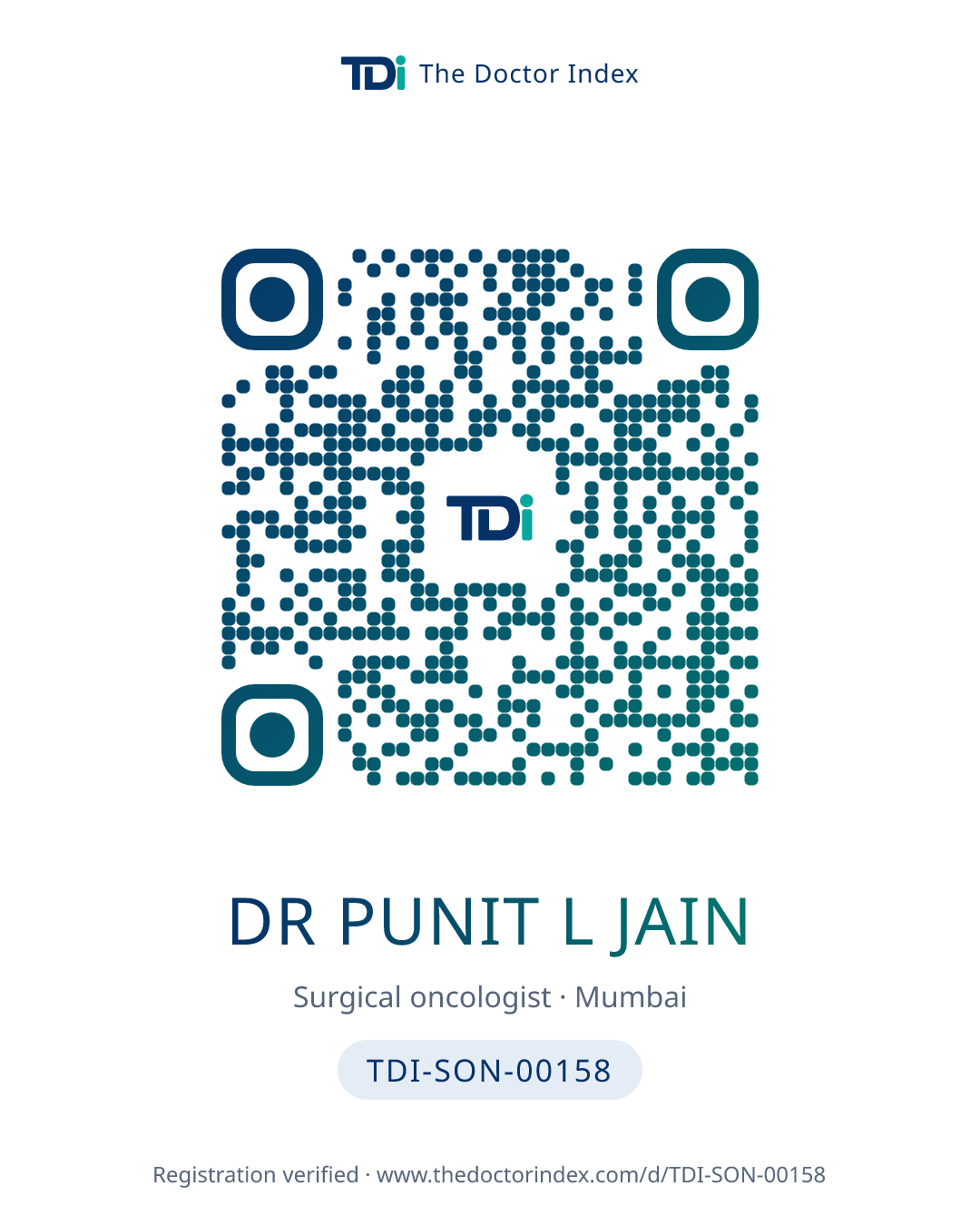 QR card for Dr Punit L Jain, TDI-SON-00158