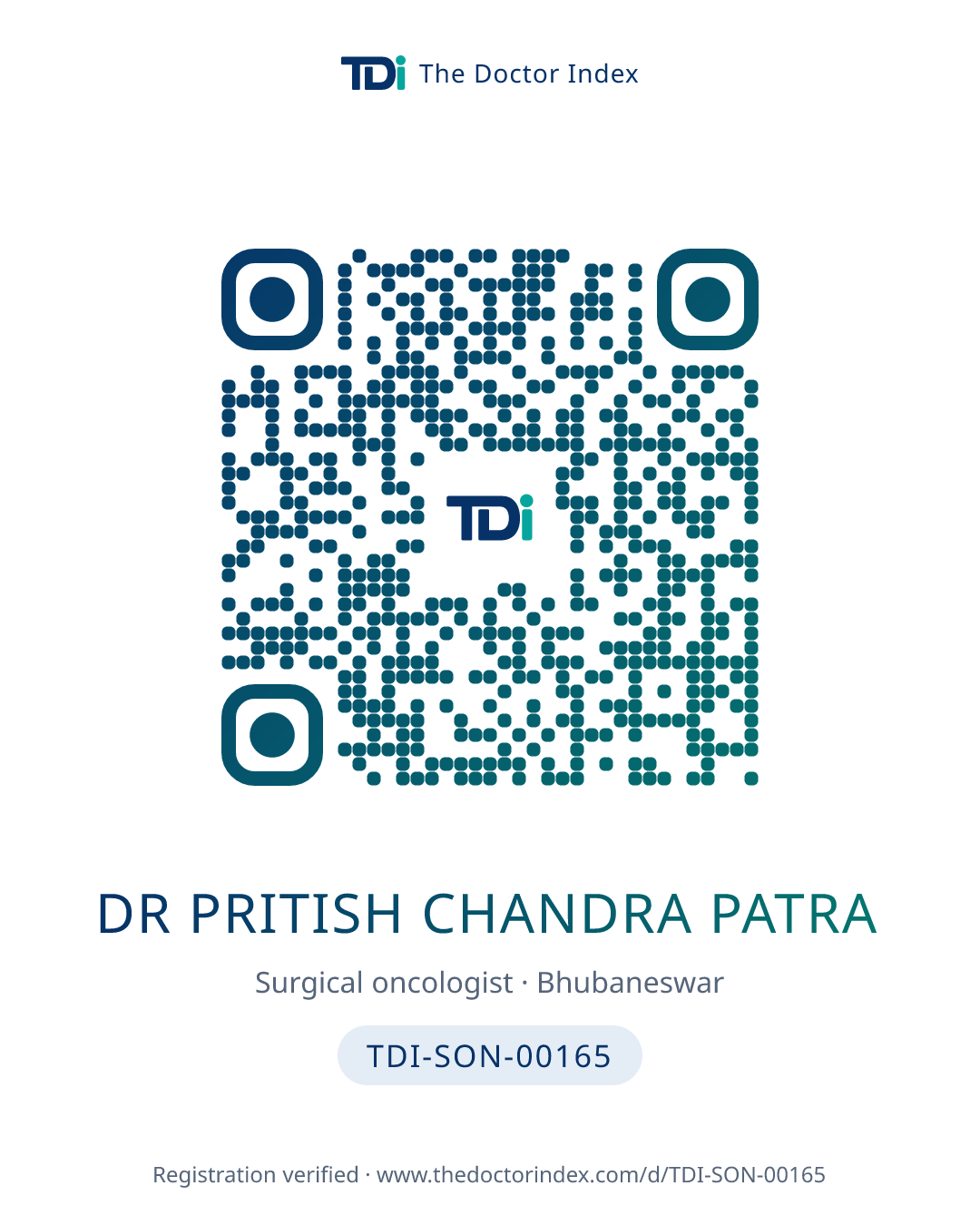 QR card for Dr Pritish Chandra Patra, TDI-SON-00165