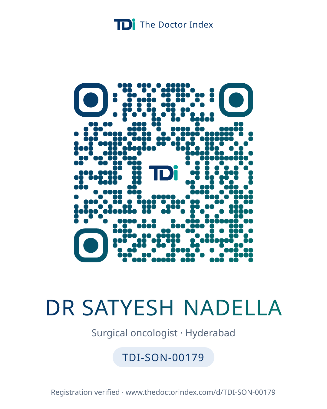 QR card for Dr Satyesh Nadella, TDI-SON-00179