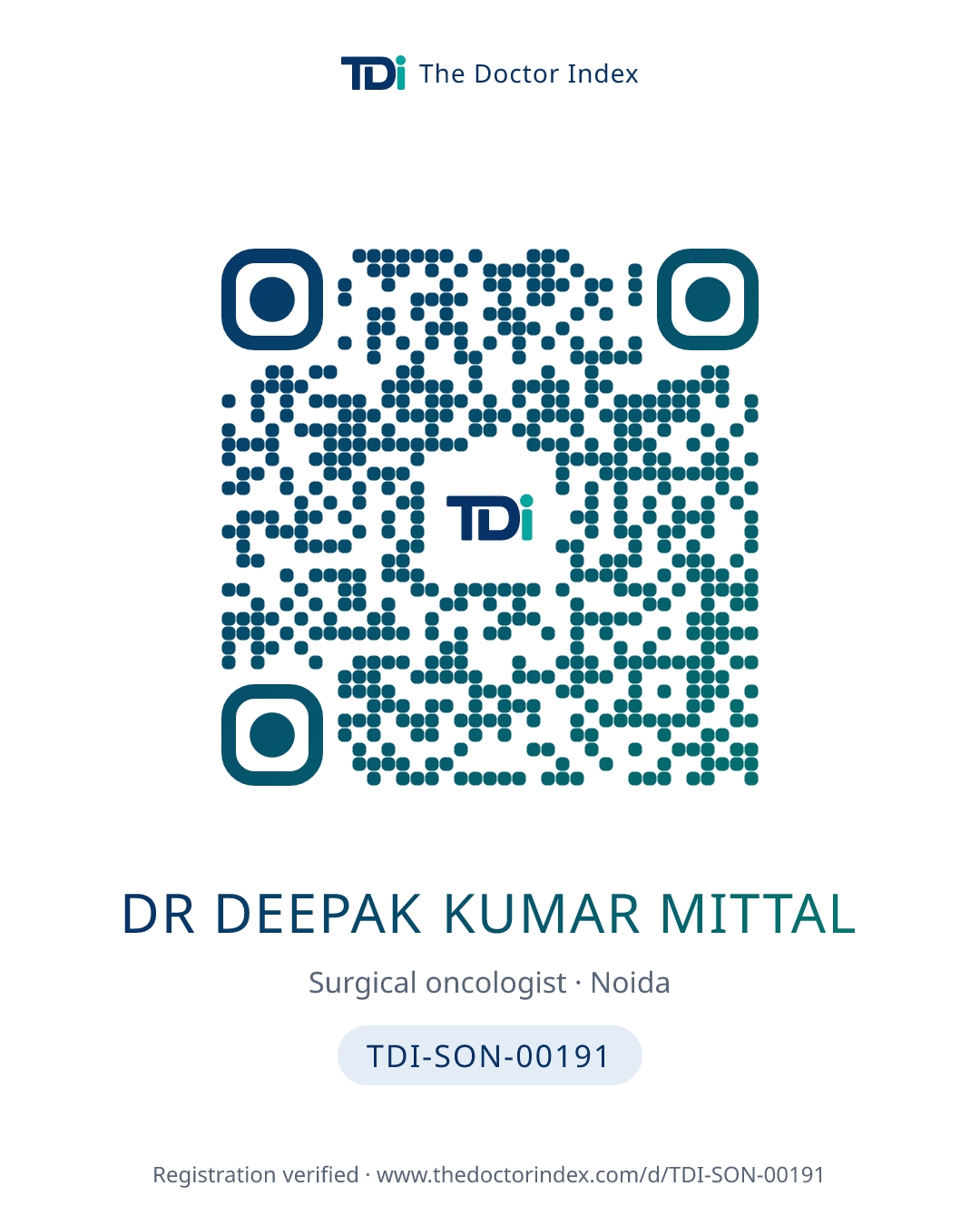 QR card for Dr Deepak Kumar Mittal, TDI-SON-00191