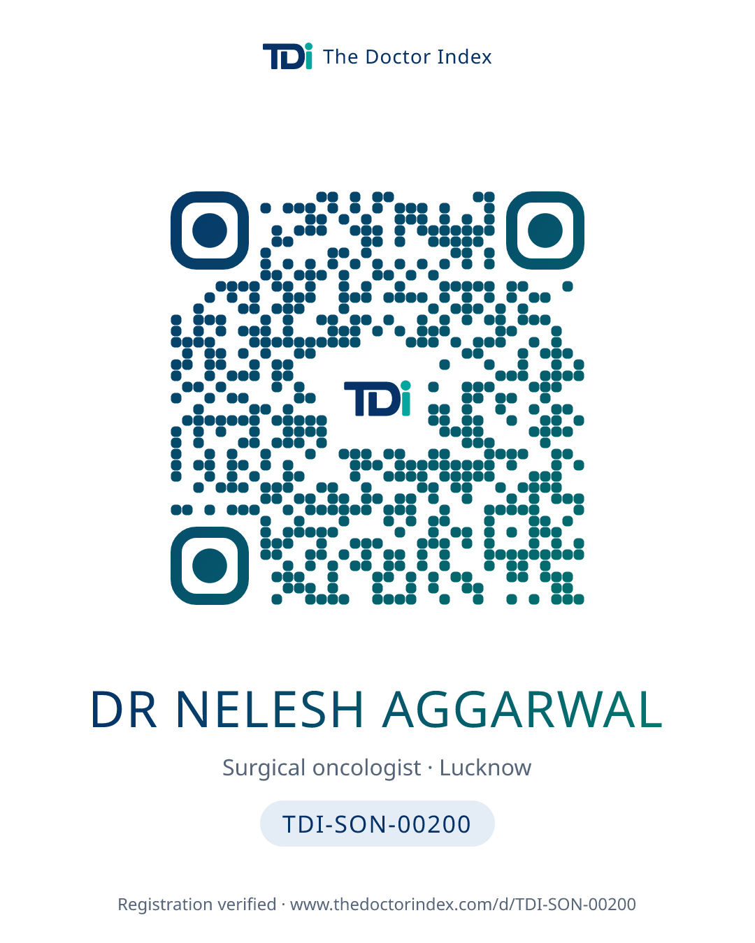 QR card for Dr Nelesh Aggarwal, TDI-SON-00200