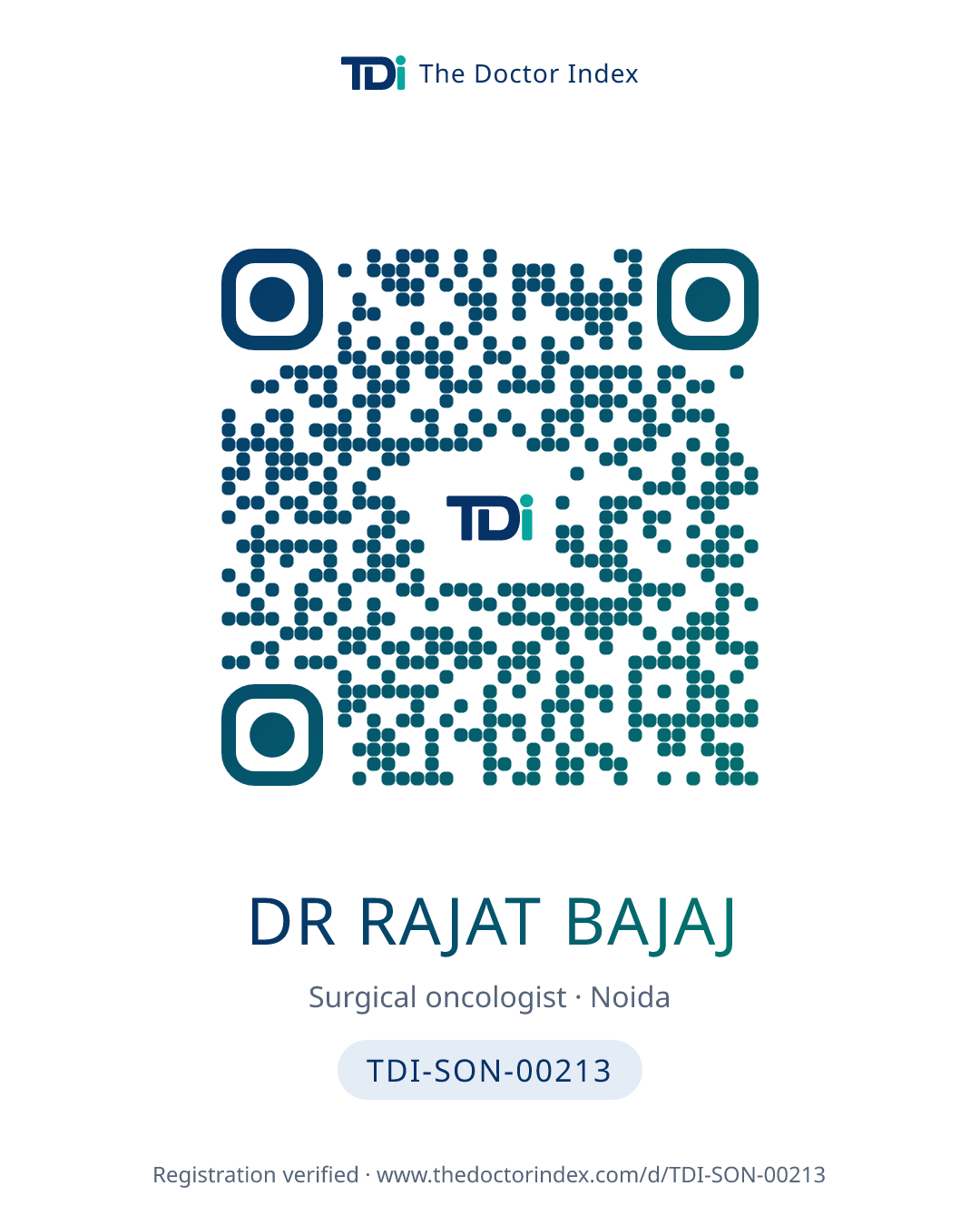 QR card for Dr Rajat Bajaj, TDI-SON-00213
