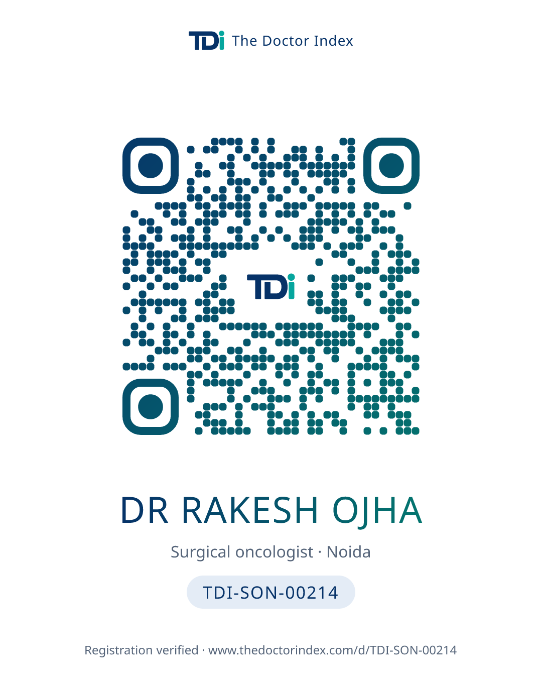 QR card for Dr Rakesh Ojha, TDI-SON-00214