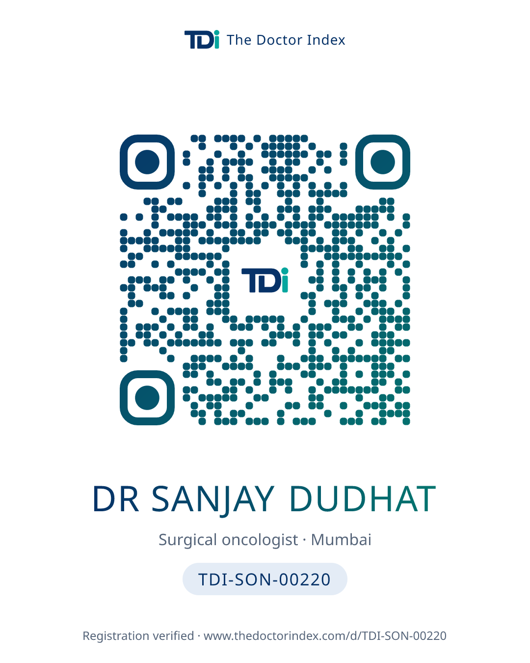 QR card for Dr Sanjay Dudhat, TDI-SON-00220