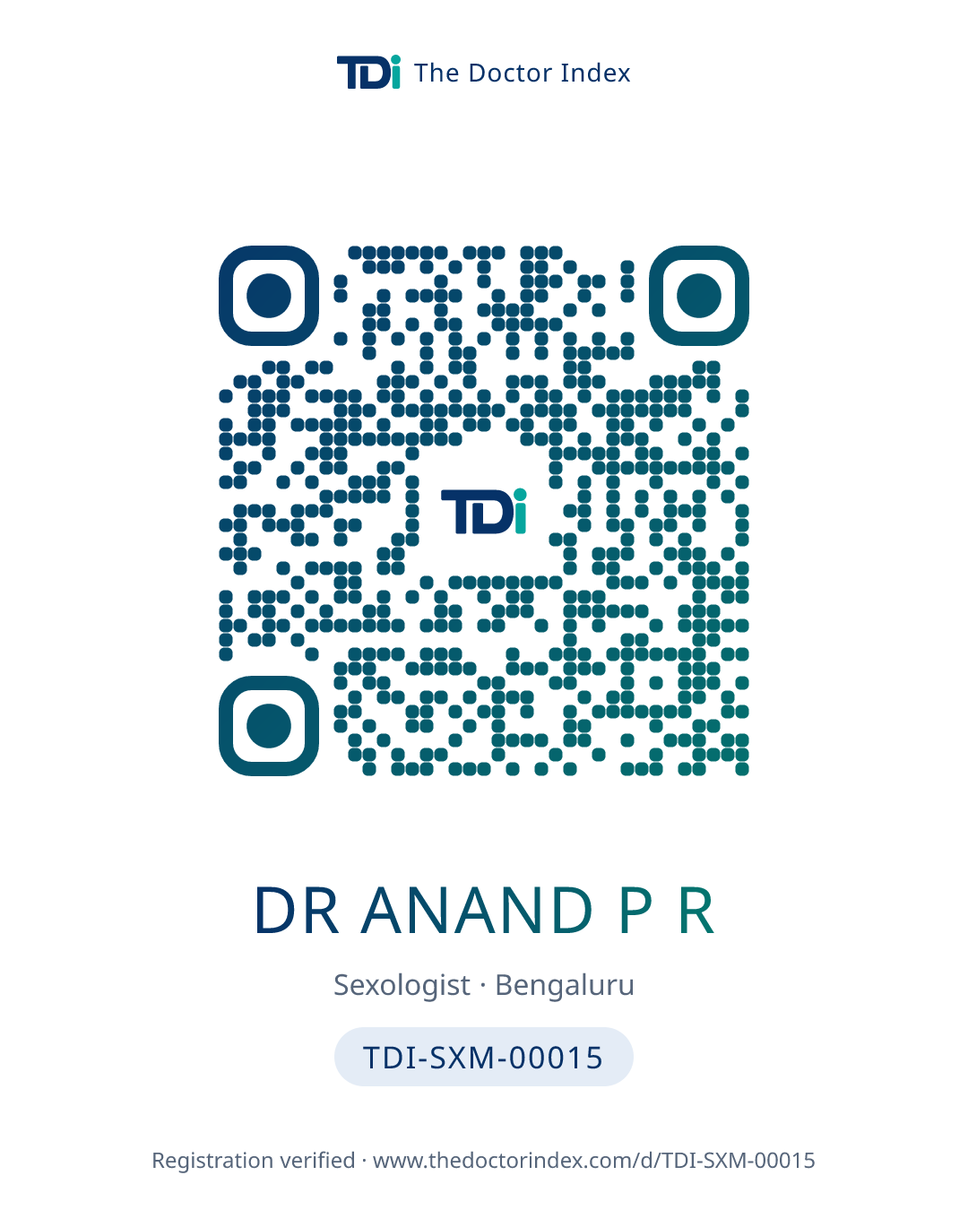 QR card for Dr Anand P R, TDI-SXM-00015