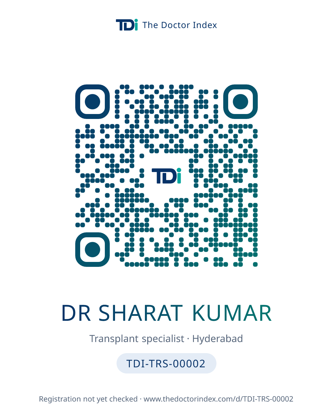 QR card for Dr Sharat Kumar, TDI-TRS-00002
