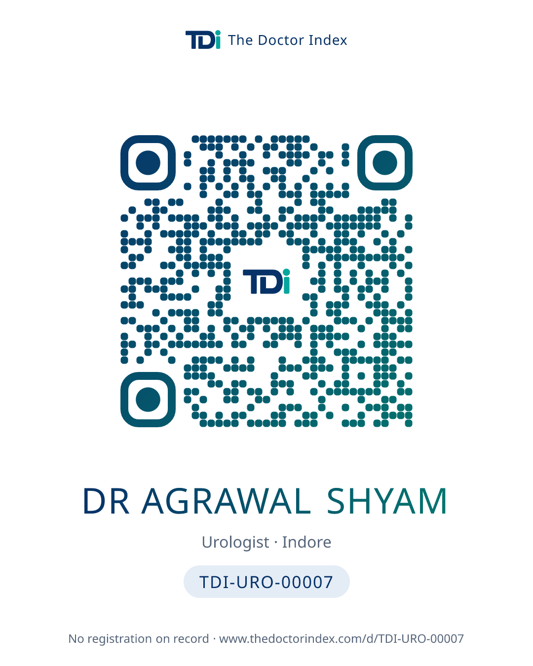 QR card for Dr Agrawal Shyam, TDI-URO-00007