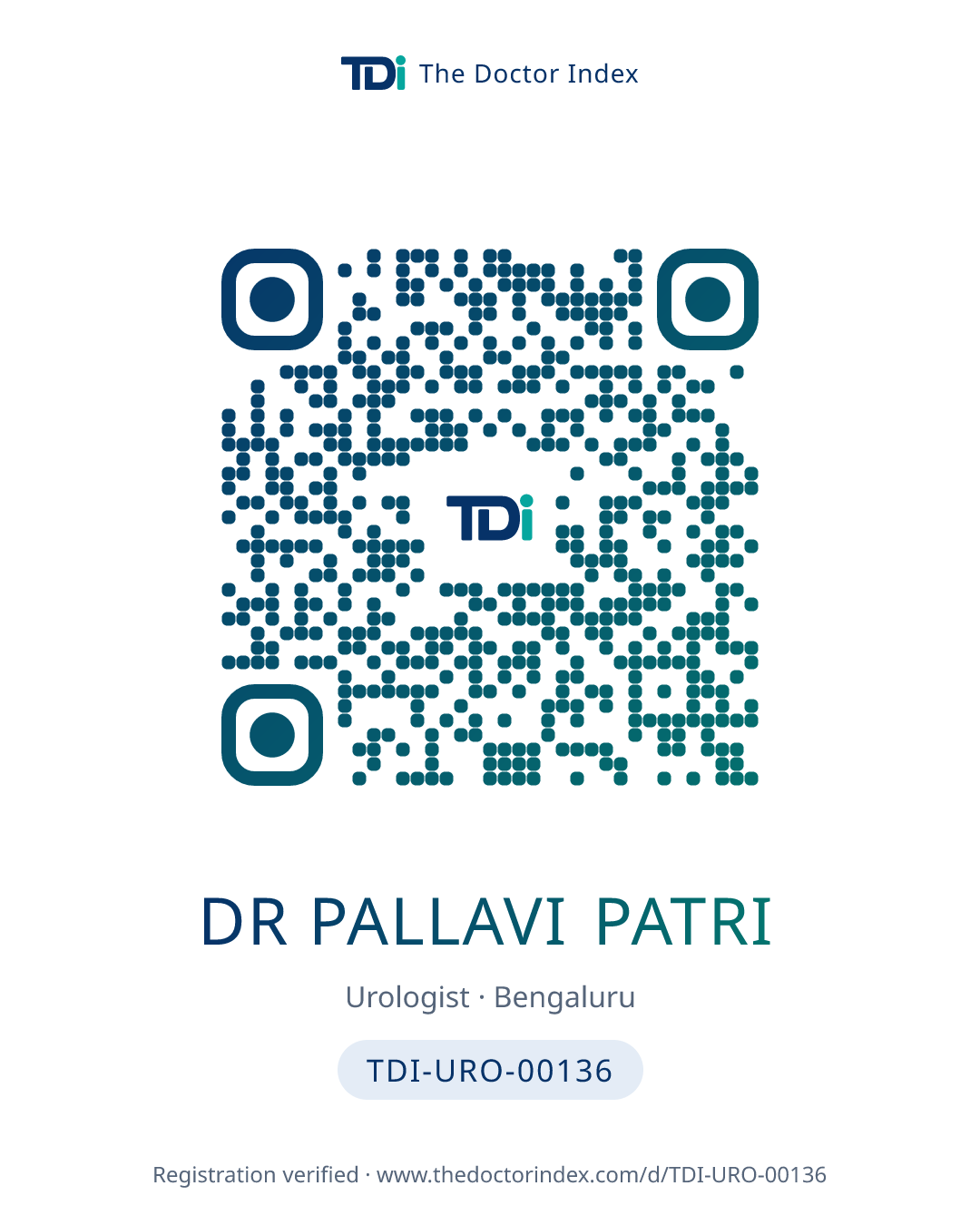 QR card for Dr Pallavi Patri, TDI-URO-00136