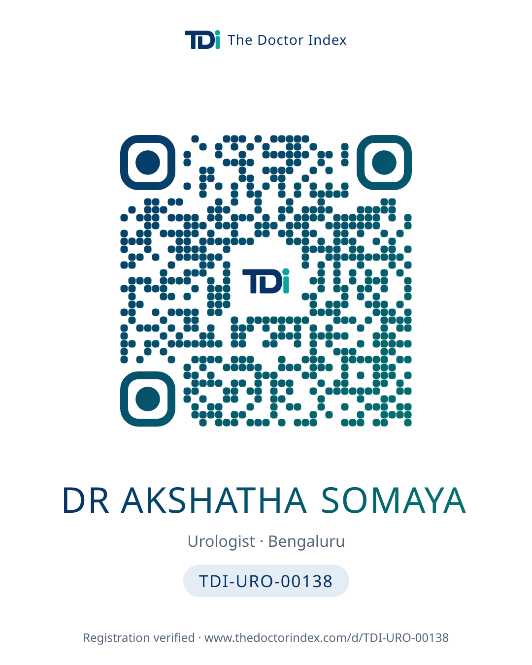 QR card for Dr Akshatha Somaya, TDI-URO-00138