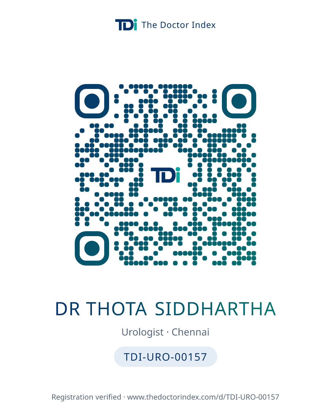 QR card for Dr thota Siddhartha, TDI-URO-00157