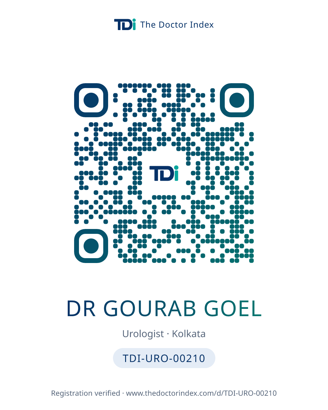 QR card for Dr Gourab Goel, TDI-URO-00210